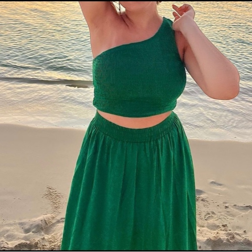 Jade green 2 piece summer set- one strap top / maxi skirt